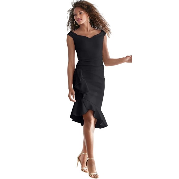 Venus Ruffle Detail Dress Medium Little Black Dress Holiday Party Wedding Guest - Picture 2 of 16